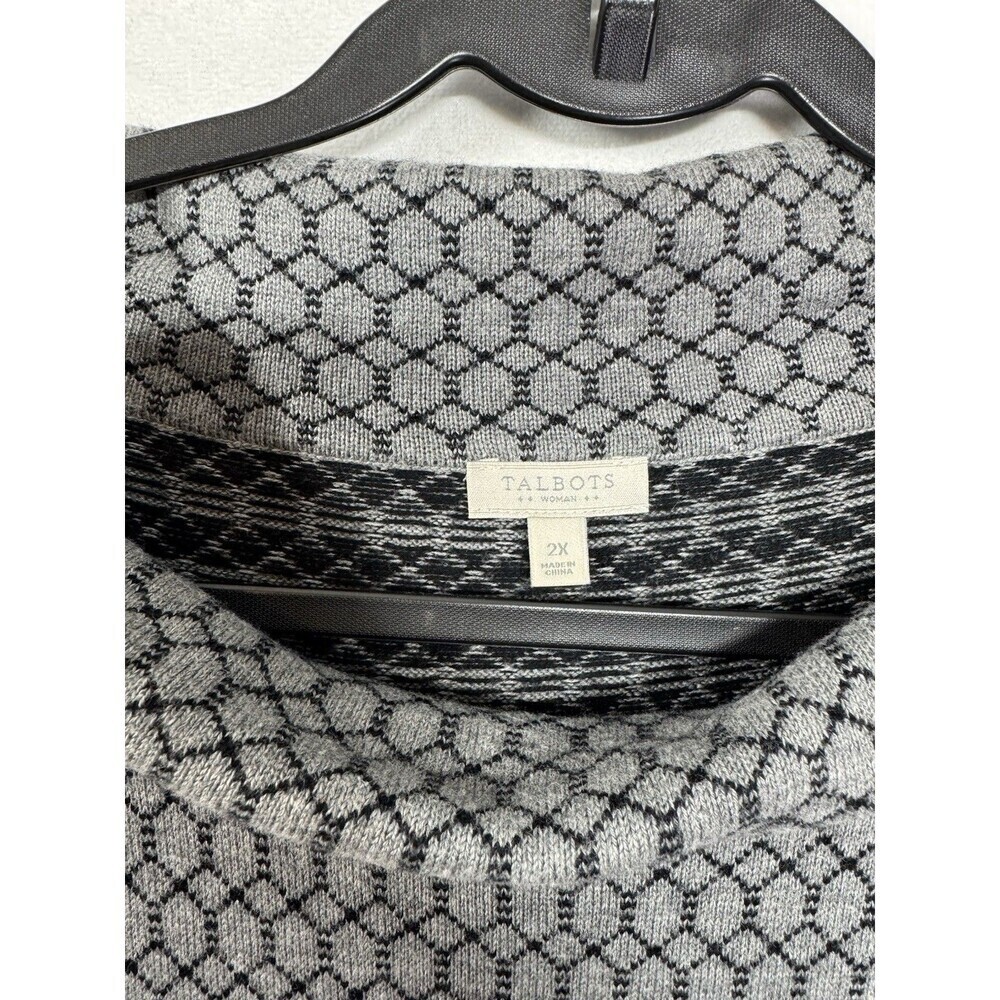 Talbots Cowl Neck Sweater Top Size 2X Gray Black Honeycomb Geometric 3/4 Sleeve - Picture 4 of 8
